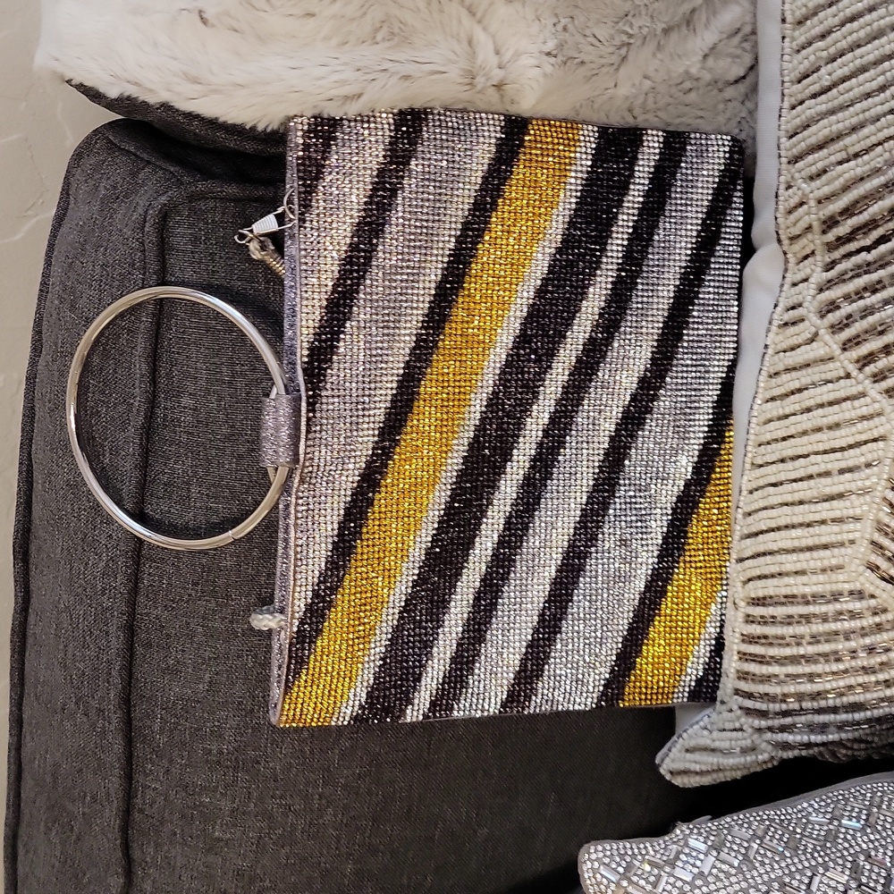 Gold, black and silver trendy clutch evening bag